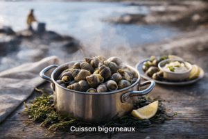 Cuisson bigorneaux en marmite au bord de mer